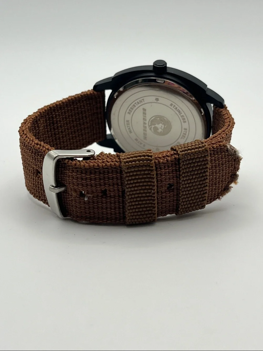 Men's Brown Canvas Strap Black Dial Jacket-Style Watch